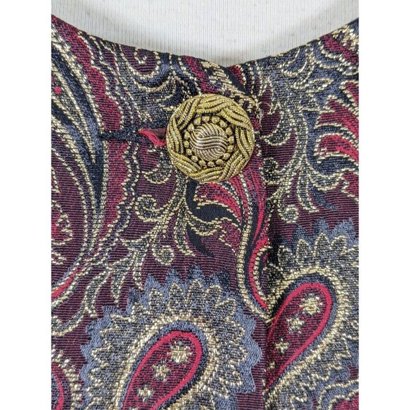 Braemar Petites Vintage Blazer Jacket Womens Medium Shiny Gold Paisley Red Lined - Picture 3 of 7